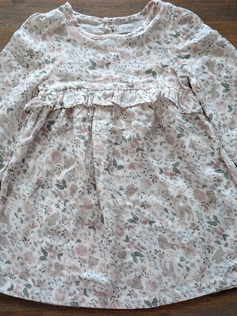 Ruffle Long-Sleeve Dress - Pink, Cream & Green